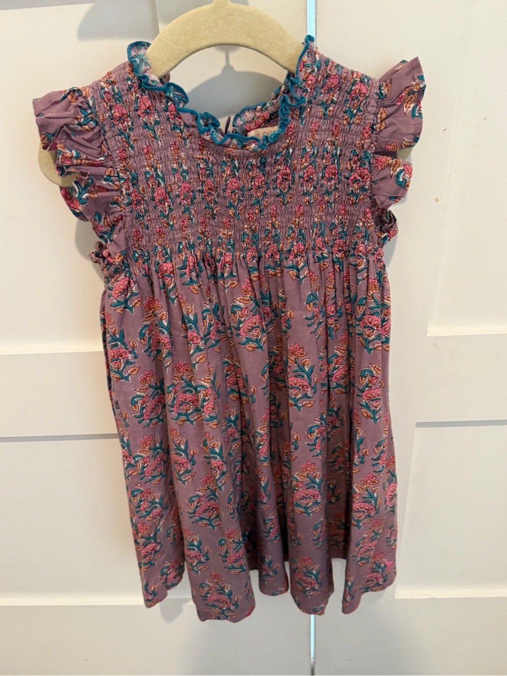 Pink Chicken Mauve Floral Smocked Ruffle Dress